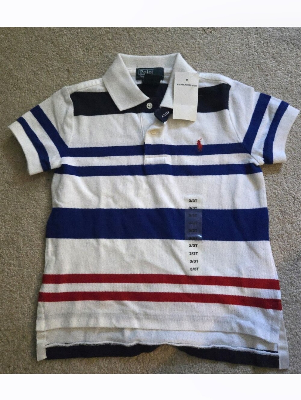 NWT Boys Ralph Lauren Red/White/Blue Striped Polo Shirt Size 3T